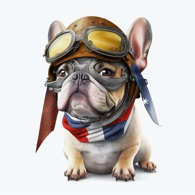 french buldog with googles dress and a pilot hat, clipart, white background, no text
