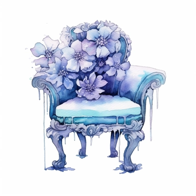 Cute Beautiful Fairy Ice Chair Flower Watercolor Clipart,Cartoon, hyper realistic, intricate detail, illustration style,high solution,on the white background