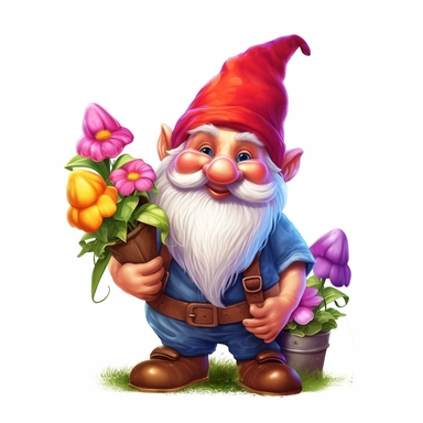 single clipart image png graphic of a Realistic 2D cute friendly 2D Clipart Vibrant Colorful Cute Garden Gnome PNG Illustration