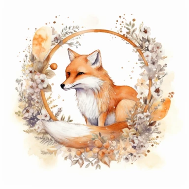 fox moon clip art october download, in the style of intricate, delicate flower and garden paintings, light white and orange, the stars art group (xing xing), dreamy watercolor florals, faux naïf, shaped canvas,white backgound