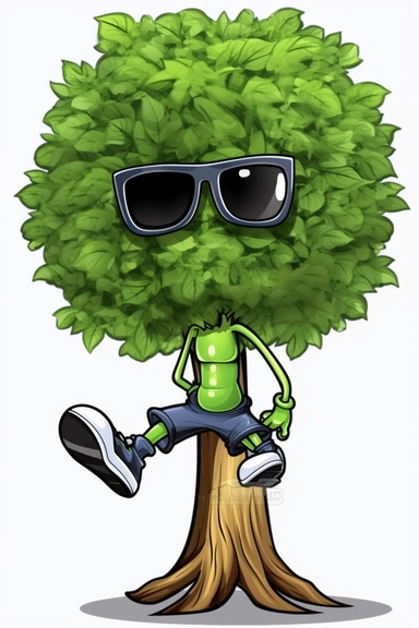 cool trees clipart with feet cartoon, wearing sunglasses, with no background