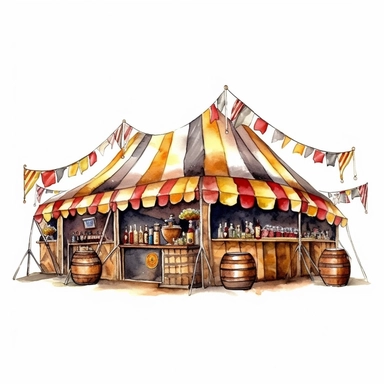 Beer Tent, beer festival, full color, clipart, watercolor illustration, single object, high definition 8k, white background for removing background