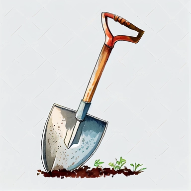 garden shovel, white background, extremely detailed, watercolor clipart, white background,