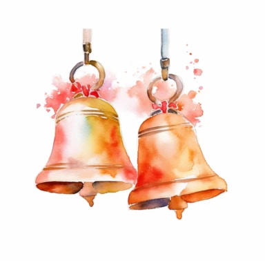 wedding bells, symbolizing the joyous celebration of marriage, watercolor clipart, bright colors, minimalist, isolated white background, 8k
