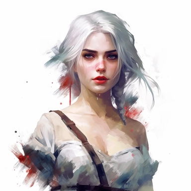 beautiful stunning pretty young woman as Ciri from The witcher character, paint art style, clipart, white background, superrealistic, one of a kind