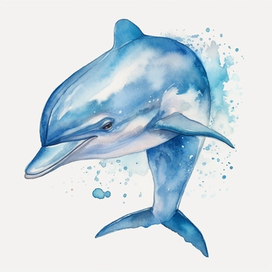 watercolor happy dolphin clipart, blue whale clipart , original hand drawing, style of the artwork, mood of the artwork, white background, 8K quality, ultra detailed , clipart, white background, High Quality, ultra detailed