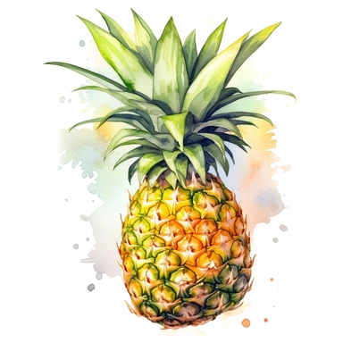 pineapple, clipart, watercolor, cartoon style, white background