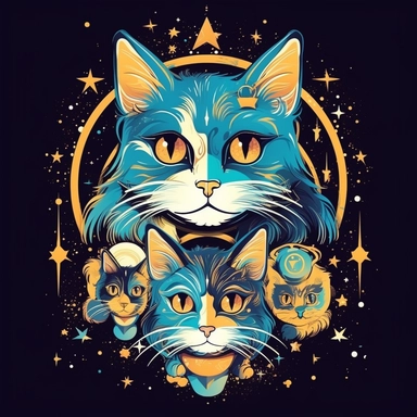 Celestial Cat Family Clipart