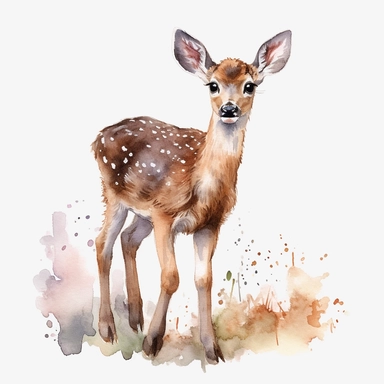 Watercolour cute realistic deer, woodland animal, ultra detailed ultra photoreal intricate detailed beautiful magnificent deer with perfect beautiful realistic eyes and intricate facial features four perfect legs and paws realistic detailed, png image, high definition, 300dpi, graphic clipart, computer graphics