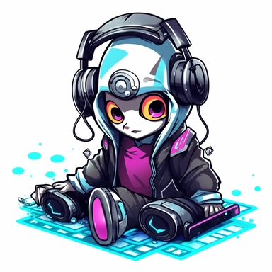 adorable simple cyberpunk Dj clipart, white background, adobe illustrator vector