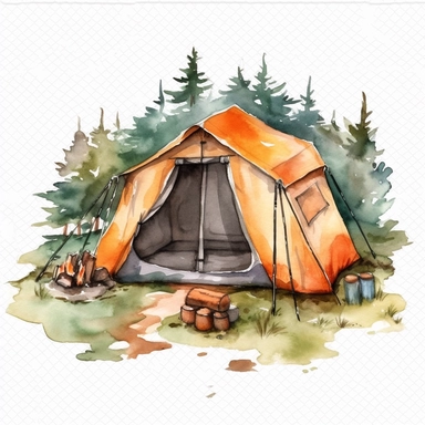 watercolor clipart of camping tent with transparent background