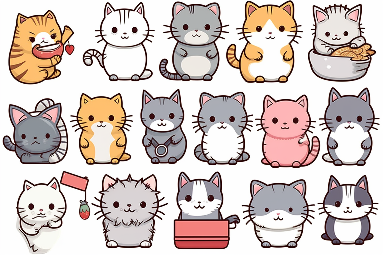 kawaii cat clip art images, in the style of kawaii charm, chilling ...