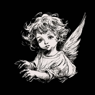 sketch clipart of cute angel, hd, white on black background, spaced out,--ar 3:2