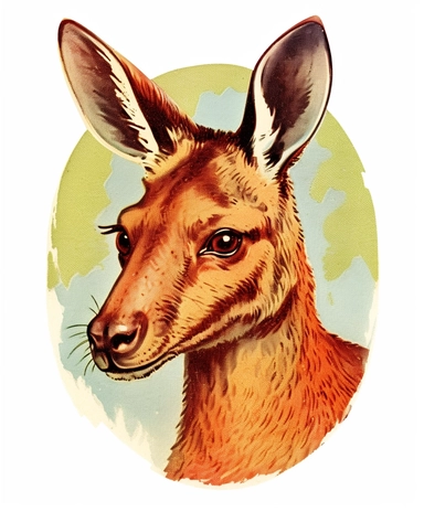 Vintage 1920 Portrait of Kangaroo Head Illustration , Chromolithograph, Die Cut, 1920s Illustration, Vintage, Chromolithograph, Colorful, Antique, Ephemera, Clipart, 8k, Isolated on white