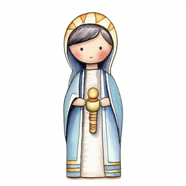 Joseph nativity peg doll Joseph only soft watercolour naive art white background Clipart - <@1089453049426235423> (fast)