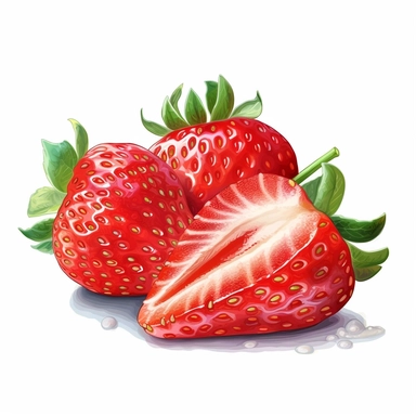 half sliced strawberry, full body, pastel colors, clipart style, accurate details, oil painting technique, super high quality, professional clipart, high resolution