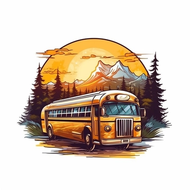 School Bus With Natural View, Realistic Clipart, Logo Design, High Quality, White Background