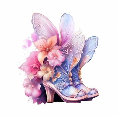 Pastel Beautiful Fairy Shoes Flower Clipart ,Cartoon,hyper realistic, intricate detail, illustration style,high solution,on the white background