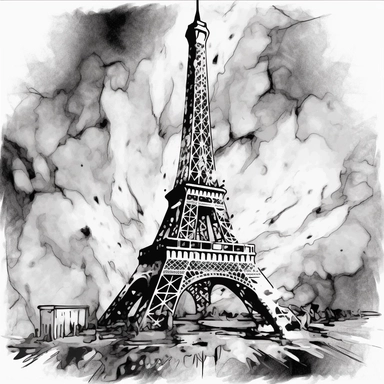 a drawing of Eiffel Tower, background png clipart, in the style of expressionist chaos, burned/charred, disney animation, ilford pan f, dayak art, monochrome landscapes, radiant clusters