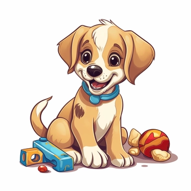 clipart of a puppy playing with a toy cartoon style