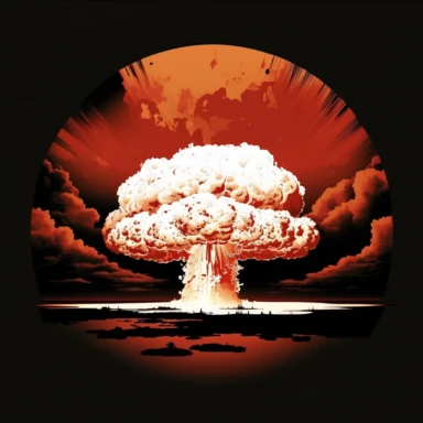 a hydrogen nuclear bomb explosion, Clipart, red white, digital art