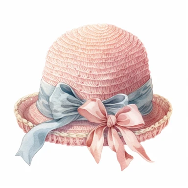 Clipart, vintage illustration, cute knitting baby's beach hat, pastel color, hand drawn