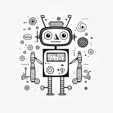 drawn illustration cute doodle (robot), clip art, digital art, vector, isolated transparent background, clean line art, simple strokes, minimalist style, straight lines, curves