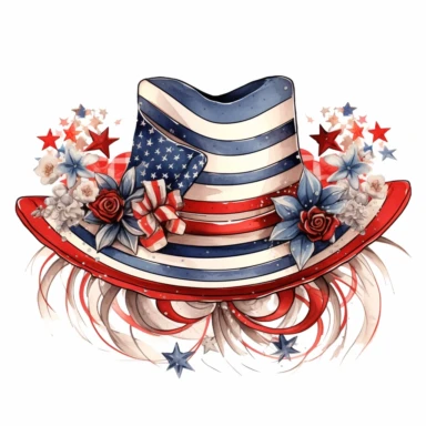4th of july hat clipart, white background, american flag based designs, boho vibe, in the style of digital drawing, 8k