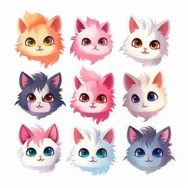 Cute cartoon kitten with different emotions expressions, emoticon, Sublimation, Clipart, white background, Vector, Isolated, High Resolution, Tee Shirt designs