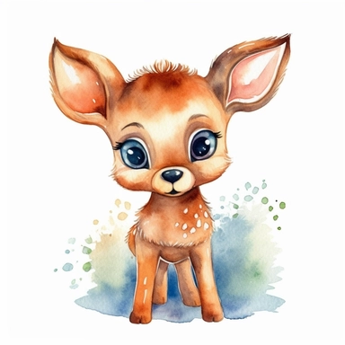 watercolor clipart of a cute adorable little reindeer, magical and enchanted, Christmas, sparkles, Christmas vibes, isolated on white background