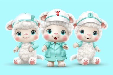 cute nurse sheep, multiple poses, nurse doctor nurse teddy cartoon for kids download free png clipart illustration free, in the style of ambrotype, high quality photo, cross-processed film, watercolor
