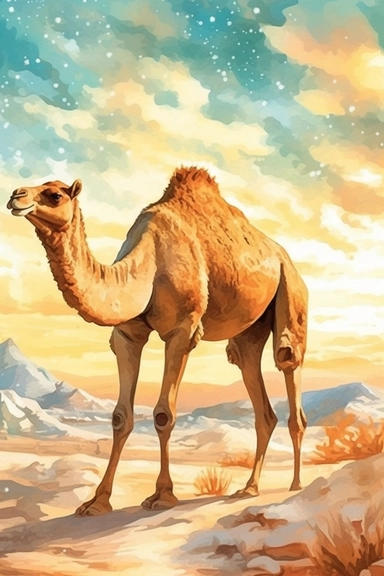 Desert Camel Sun Watercolor illustration style clip art for garden flag design,8k,HD