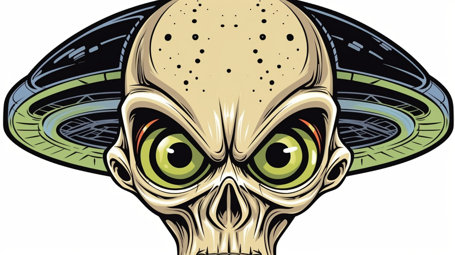 isolated flat clipart on a white background of a alien head with black ...