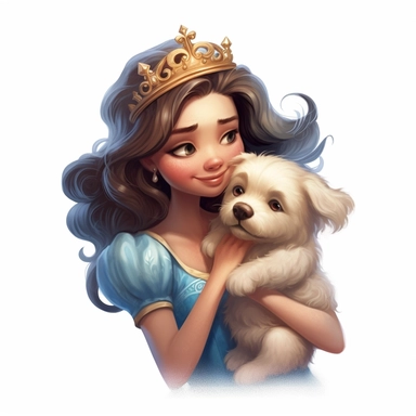 a charming clipart portraying a cute princess embracing her furry friend with meticulous attention to detail, celebrating the power of love and friendship, digital painting, aesthetic, 8k, white background