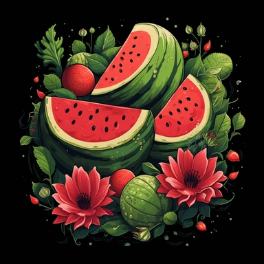 [5579635136325606] Summer T Shirt Vector, Summer Watermelon T Shirt Design, Summer Clipart, Watermelon, Hd, by Hsiao Ron Cheng,intricate, dark black background