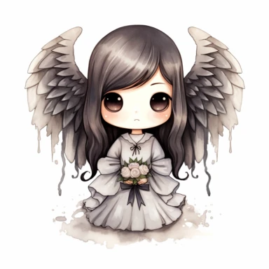 Angel of Death chibi, watercolor, clipart, sublimation, white background