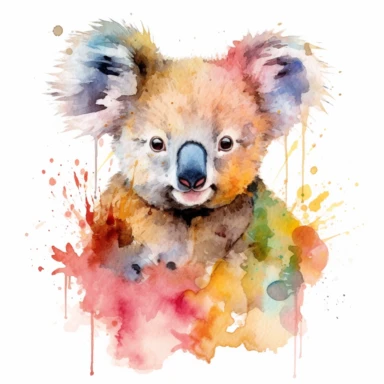 colorful koala bear watercolor clipart, white background