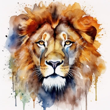 A lion's head or a full-body image, symbolizing strength, courage, and leadership, watercolor art, clipart