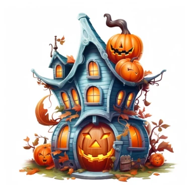 simple fairy Halloween house, pumpkin, horror, clipart, complex, highly detailed, signature design, on white background