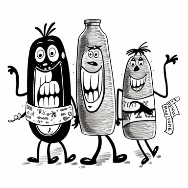Hanna-Barbera illustrated Drunk Sausages, retro drunk character illustration, Volk Clip Books of Line Art, retro Frankfurters illustration, retro illustration, doodle art, design, line art, minimal character design, tattoo flash design, vintage Frankfurters illustration, black line, white background, 32K, retro illustration, retro advert illustration, black and white, minimal
