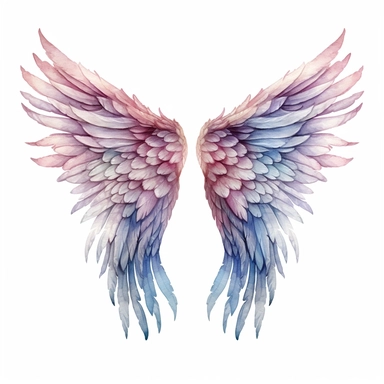 Delicate watercolor angel wings clipart, painted with soft and pastel hues, capturing the ethereal essence of celestial feathers, each feather meticulously detailed with intricate brushstrokes and subtle gradients, conveying a sense of serenity and heavenly grace, Artwork, watercolor painting on paper, 4k, detailed