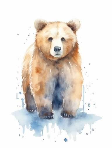 Bear Watercolor isolated on white background, Watercolor Clipart painting, high quality, HD, children's book illustrations, realistic lifelike figures, white background