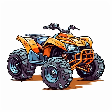 quad bike clip art vector, simple, thick cartoon lines, white background, anime style