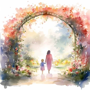 Imagine a serene garden blooming with vibrant flowers, where every petal whispers tales of love and gratitude. In this enchanting setting, create a watercolor clipart masterpiece that celebrates the beauty of motherhood and the love between a mother and son. Let your brushstrokes convey the delicate strength and nurturing spirit that mothers possess.