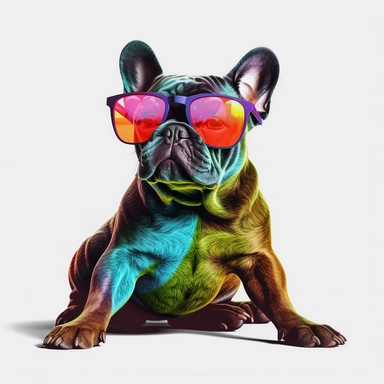 french bulldog, transparent backround,clipart,4k hd,full body,different positions,clothes,sunglasses, really really colorful