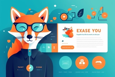 modern futuristic simple web design landing page minimalistic smart smiling tall clipart fox, ui, ux, navigation, menu, header, footer