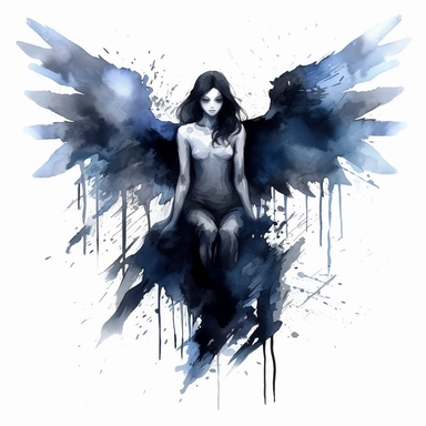 make dark angel watercolor clipart, blue theme, evil looking