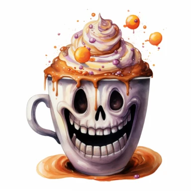 cute halloween themed coffee, watercolor, high quality, clipart, white background,