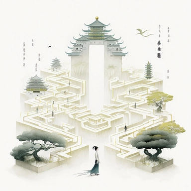in the style of Ryo Takemasa, xuan loc xuan, Lisa Audit, Anastasia Suvorova, Jon Klassen, greg tocchini, separated isolated single of shinto gateway leading into a maze of time loop, white background, anemoia, spooky, intricate, vector, clipart, elaborate, hypnotized, limpid, well composed, vibrant color tone, trending on artstation, elaborate, cinematic lighting, vibrant colors, high definition