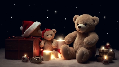 flat lay, png image, clip art: : christmas, celestial, moon, mother bear and baby bear,professional lighting,cinematic lighting, long shadows, saturated contrast, hyperdetailed,32k,v--5.0